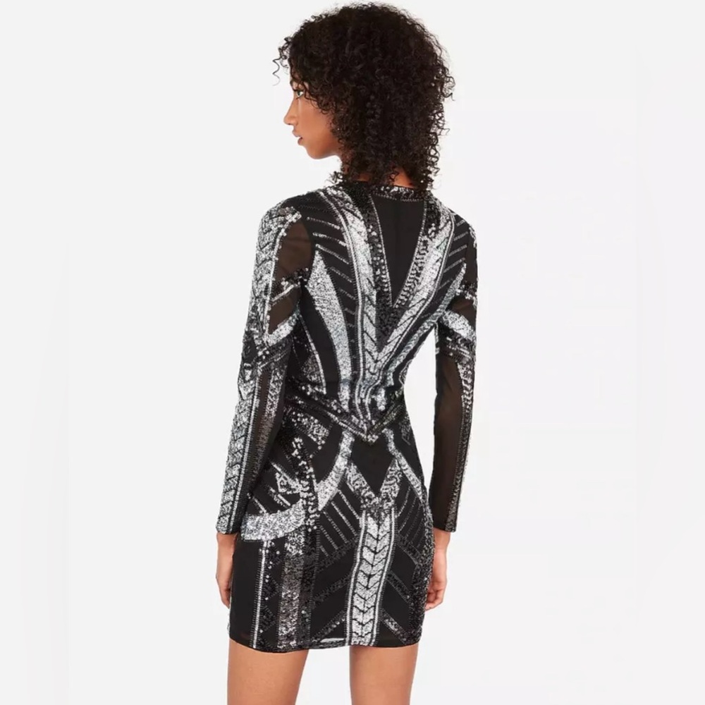 WOW! EUC EXPRESS SEQUIN deco long sleeve patterned dress medium